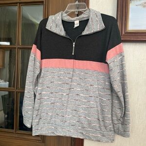 7th Ray Black and Pink Color Block Quarter Zip
